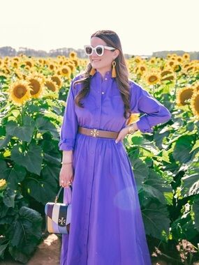 Tory Burch Eleanor French Purple 🪻Button-Front Midi Shirt Dress